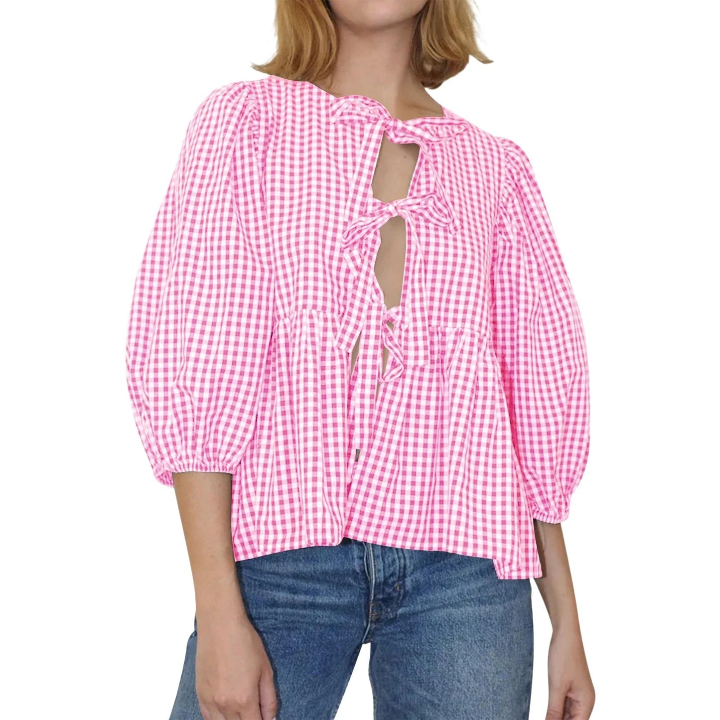 Stylish Printed Plaid Tie Shirt for Women