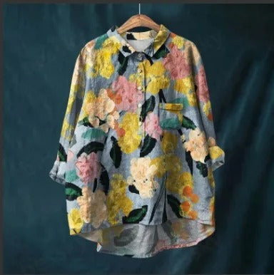 Vibrant Floral Print Blouse for Women (2XL)