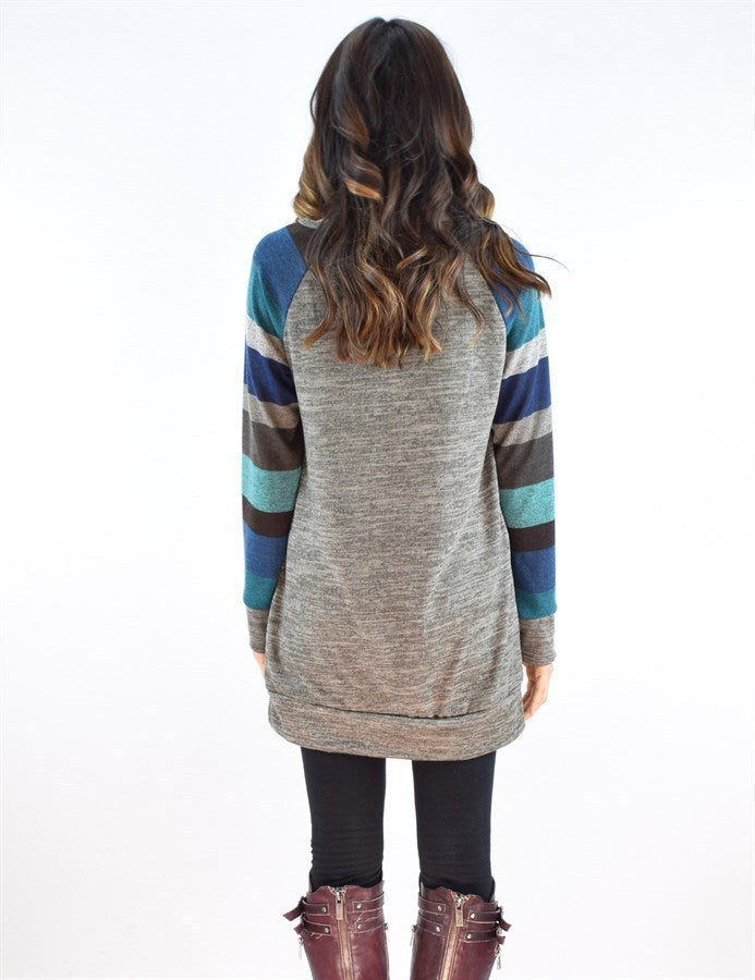 Ivyshape | Striped Raglan Sweatshirt