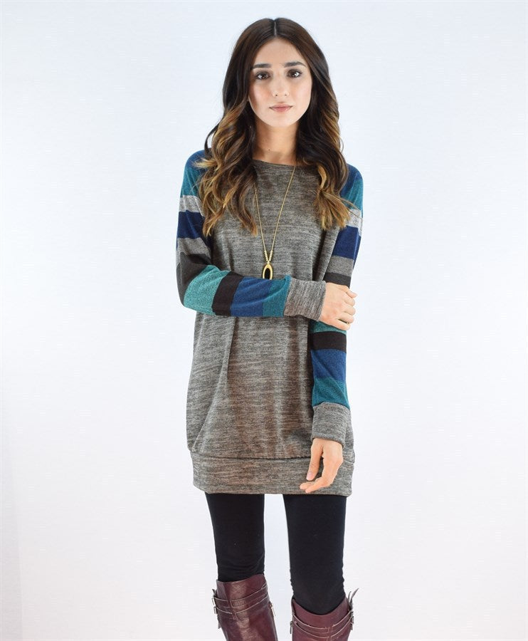 Ivyshape | Striped Raglan Sweatshirt