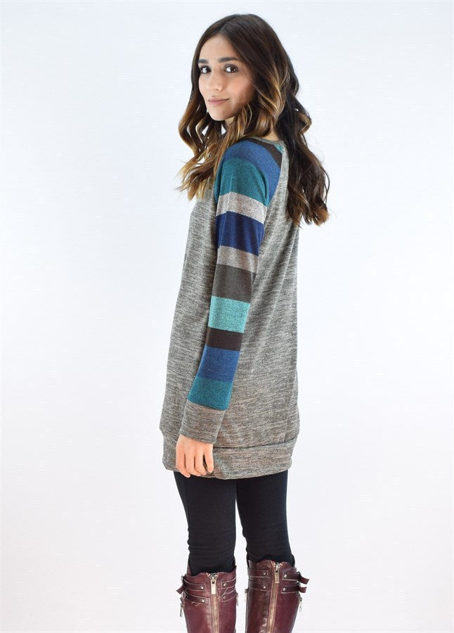 Ivyshape | Striped Raglan Sweatshirt