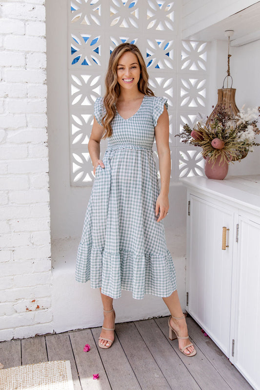 Phoenix Dress - Olive Green Gingham