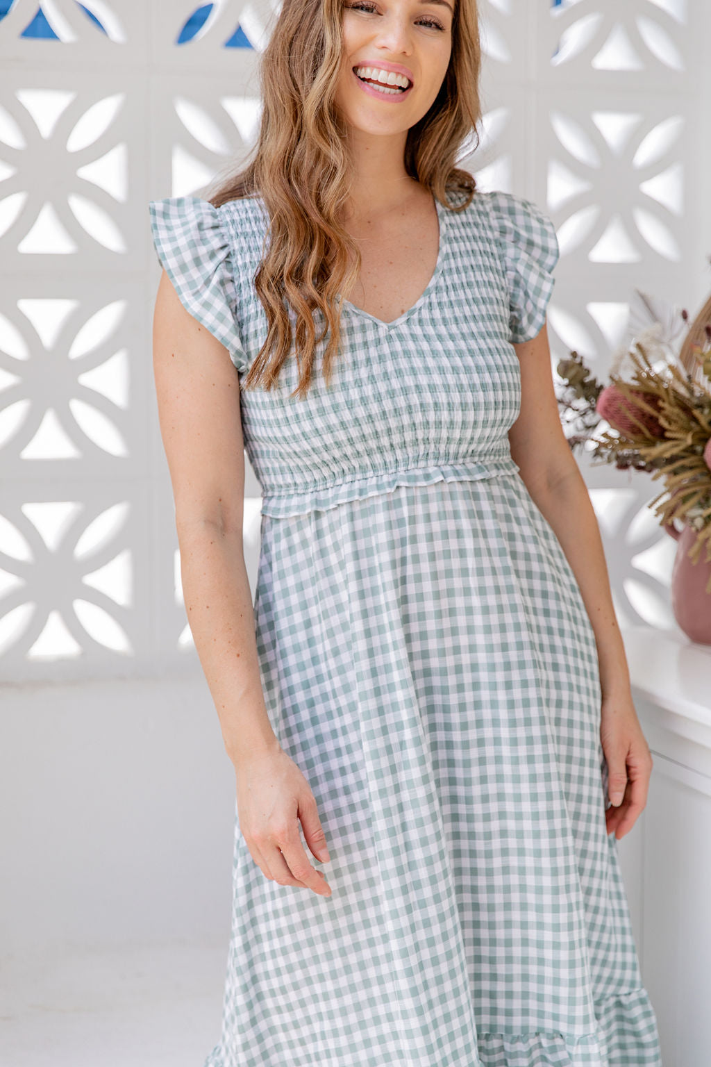 Phoenix Dress - Olive Green Gingham