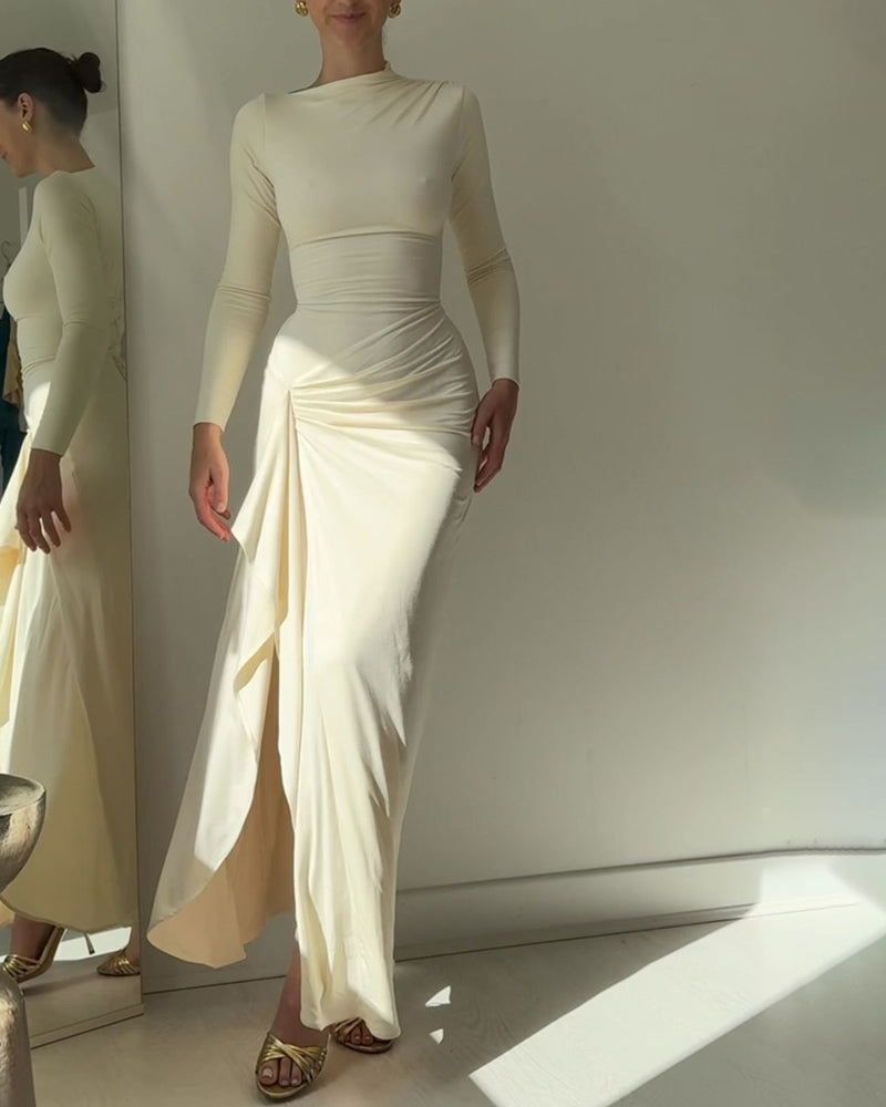 Ivyshape | Ruched Long Sleeve Evening Gown