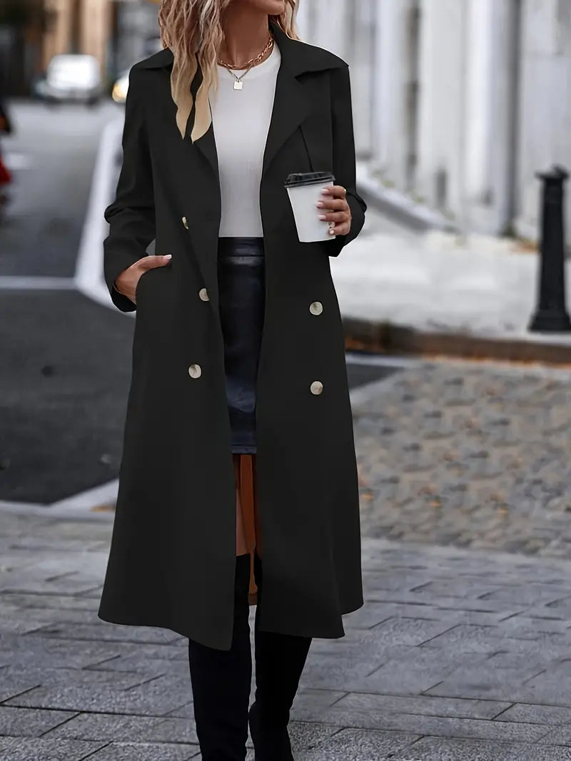 Ivyshape | Women's Black Trench Coat Long