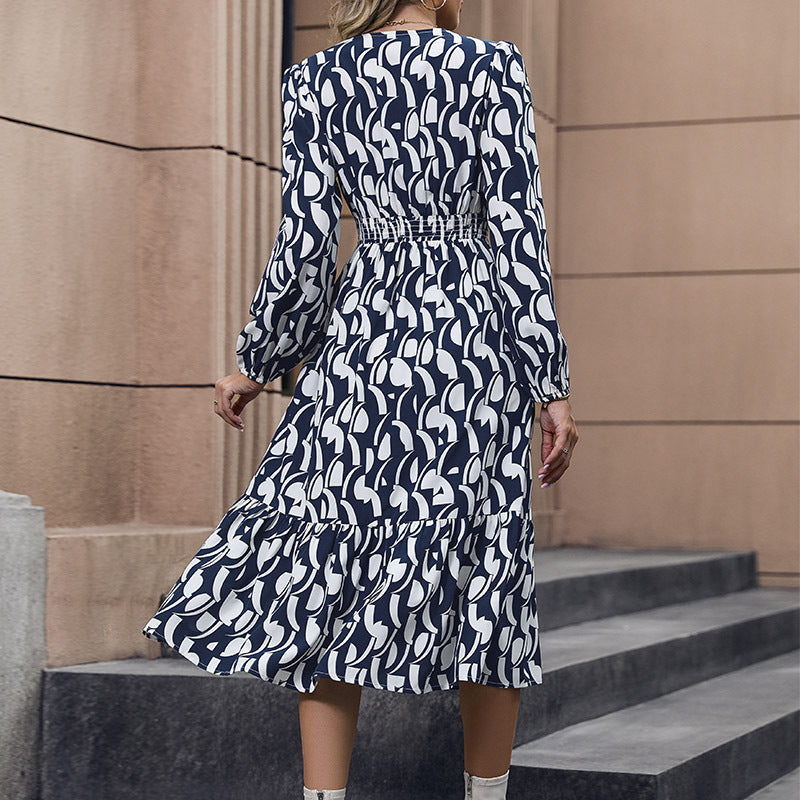 Ivyshape | Women's Wear Long Sleeve Printed Dress