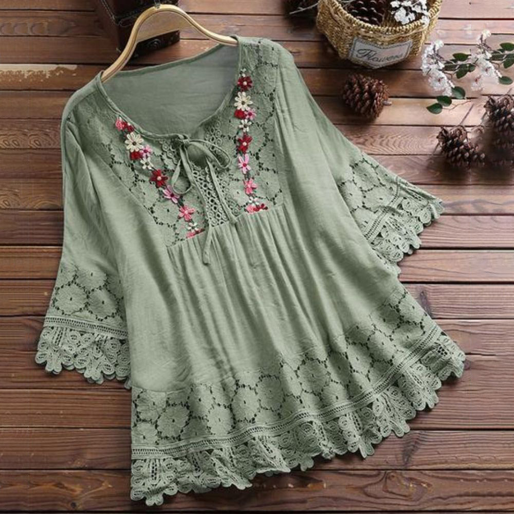 Ivyshape | Women's Lace Accent Top Flowers