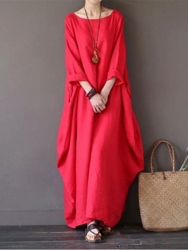 Color Loose Casual Round Neck Maxi Dress