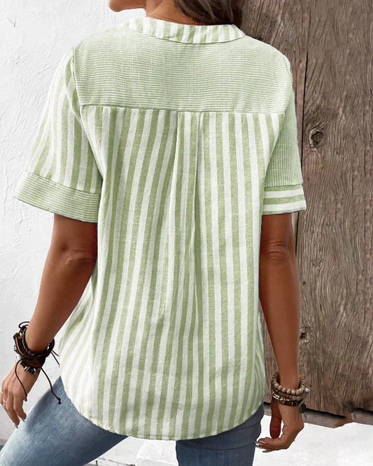 Ivyshape | Women's Semi Collared Top Stripes Accent