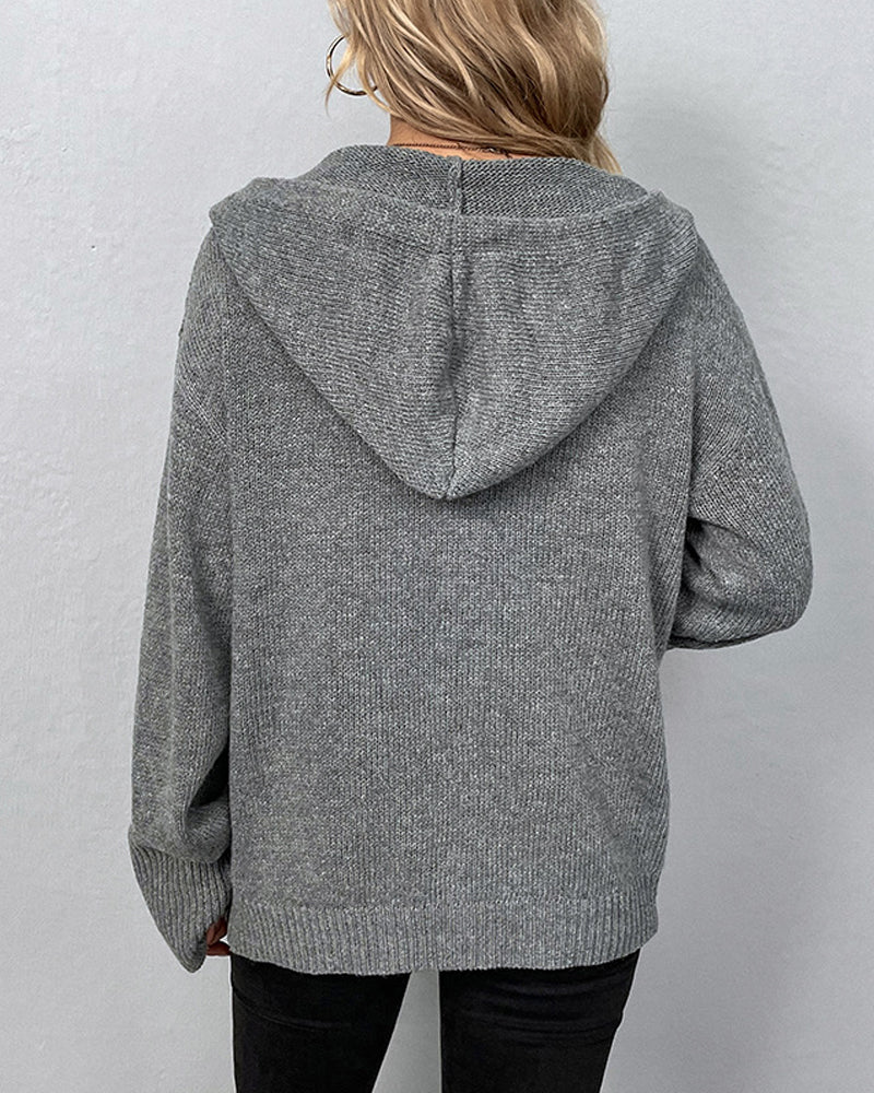 Ivyshape | Corina Solid Color Cardigan with Hood and Laces