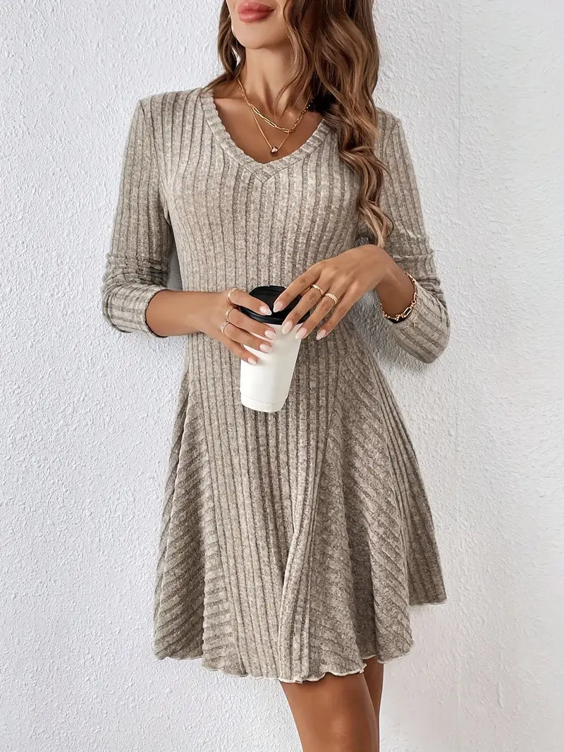 Ivyshape | Women's Chic Flowy Mini Dress Long Sleeve