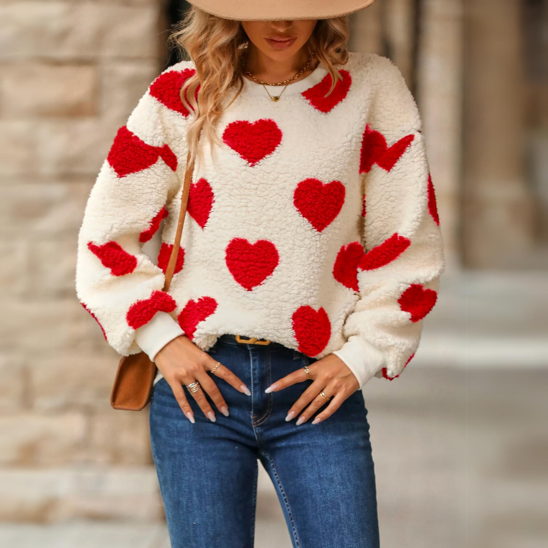 Ivyshape | Warm Sweatshirt with Heart Shaped Pattern