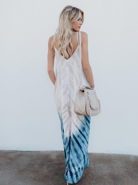 Strap Print Beach Maxi Long Dress