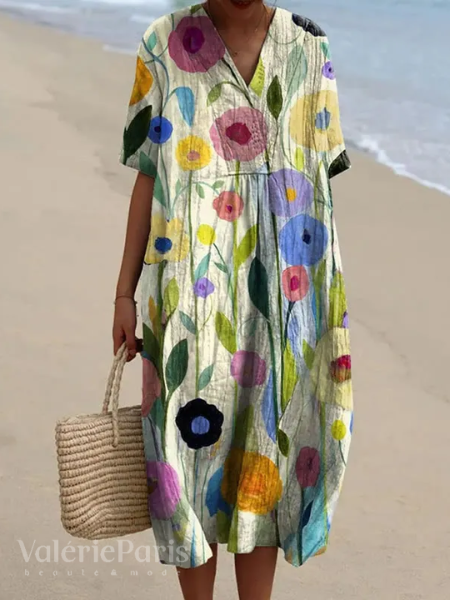 Ivyshape | Casual dress with floral print made of breathable cotton fabric