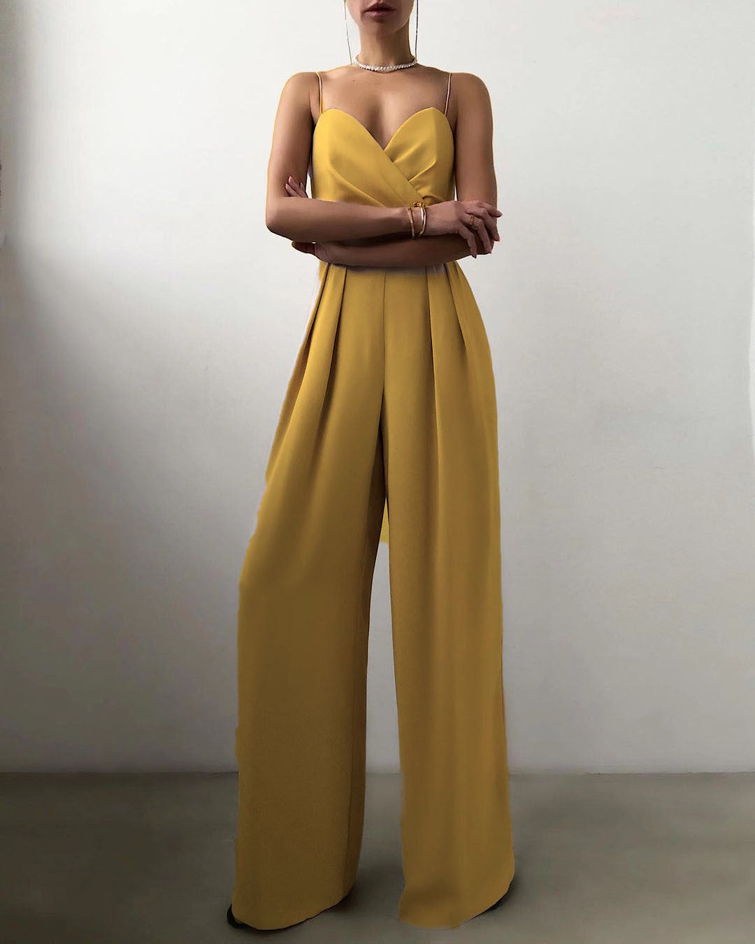 Ivyshape | Straight Jumpsuit with High Waist and Spaghetti Straps for Women