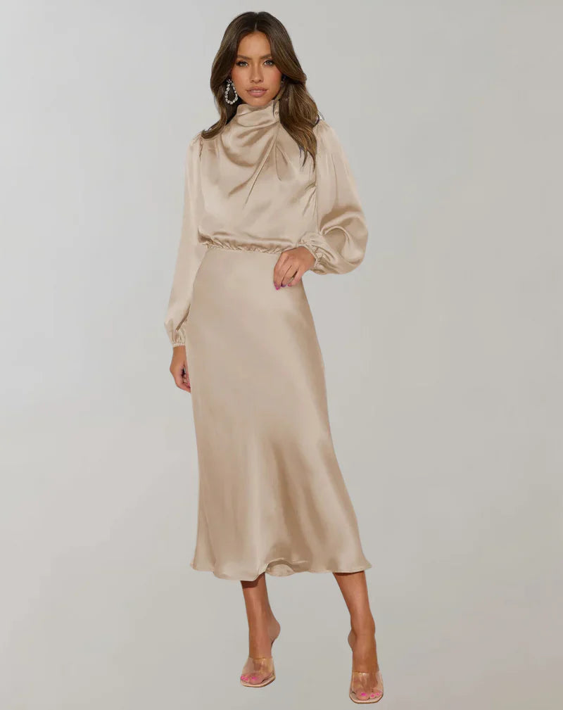 Ivyshape | Long-Sleeved Satin Dress