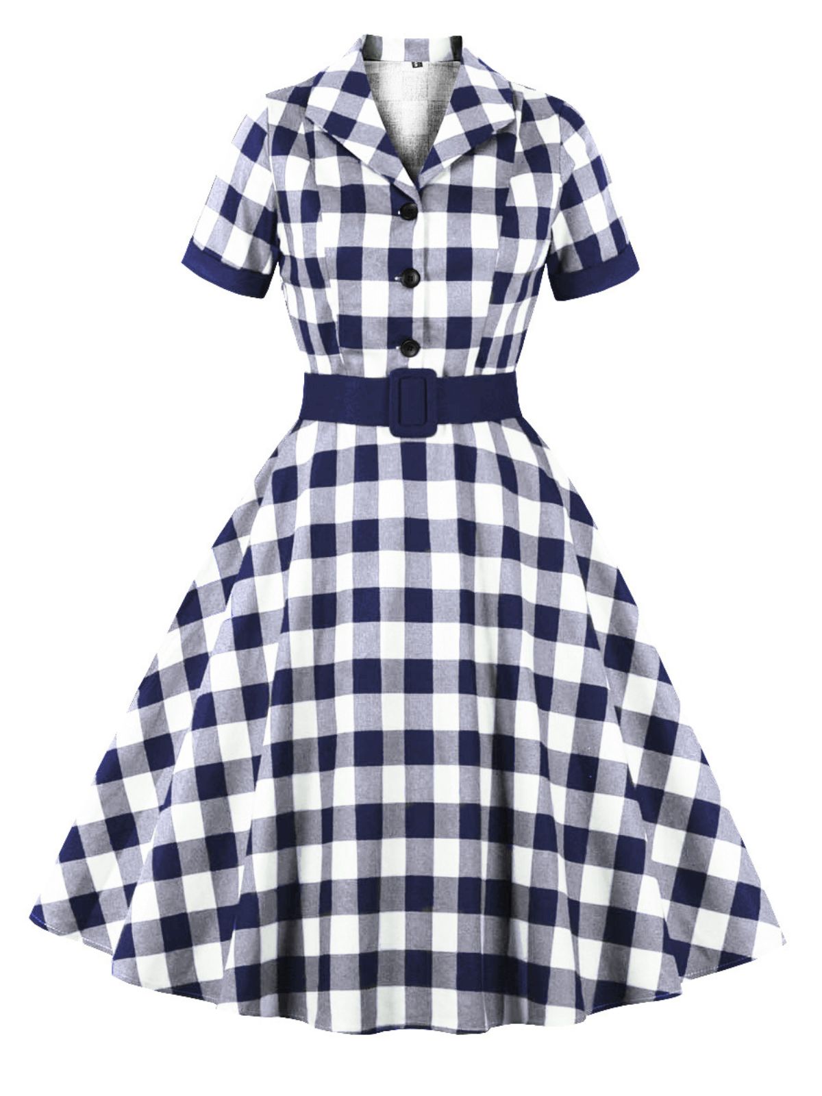 Retro Contrast Short-Sleeved Lapel Dress