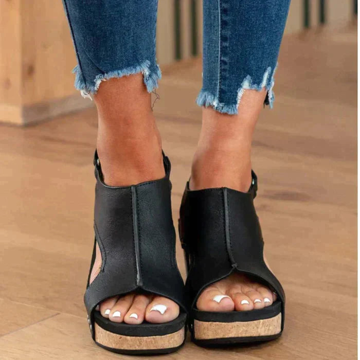 Ivyshape | Women's Leather Stylish Heels Wedge