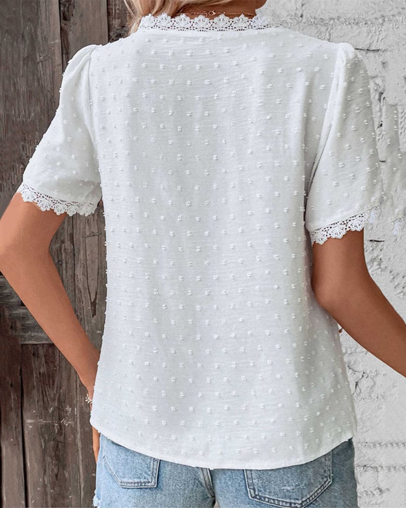 Ivyshape | Women's V Neck Stylish Accent Blouse White