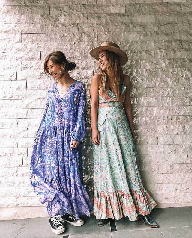 Floral Long Sleeve V-neck Button Maxi Loose Dress