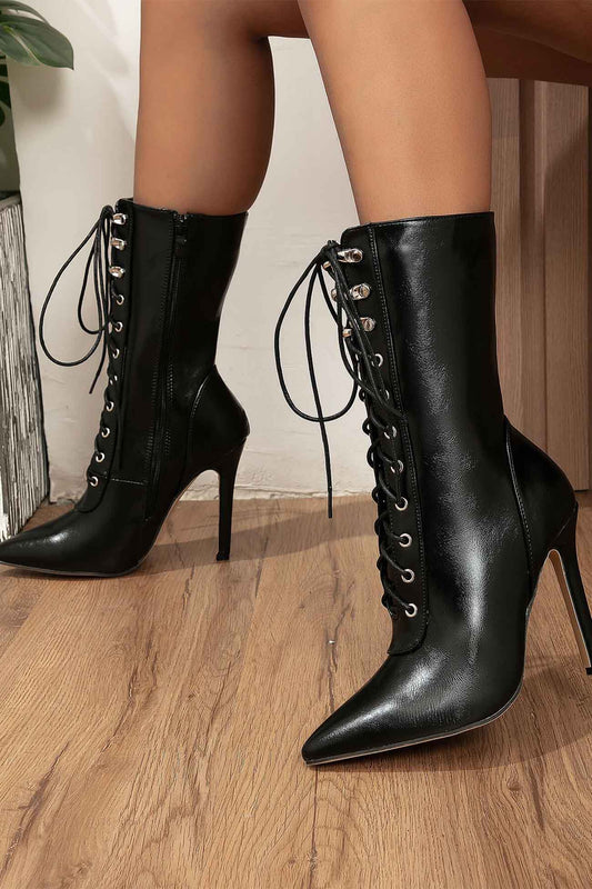 Toe Lace Up Mid-Calf Boots