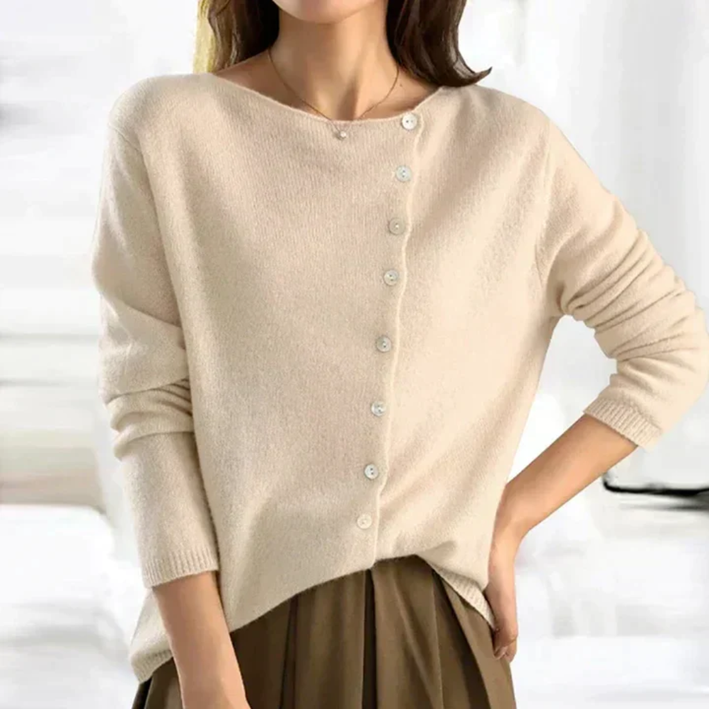 Ivyshape | Women's Asymmetric Button Sweater Soft Knit Pullover