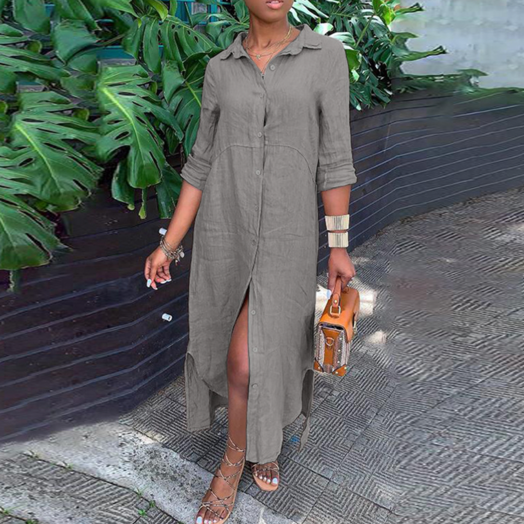 Ivyshape | Comfortable Shirt Dress made of Linen