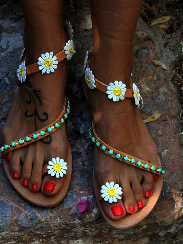 Beach Flower Flat Sandals For Women