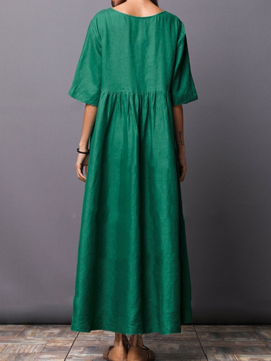 Color Short Sleeve Loose Casual Maxi Dress