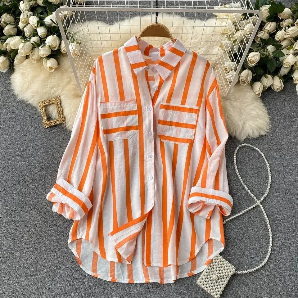 Trendy Striped Long-Sleeve Blouse for Women