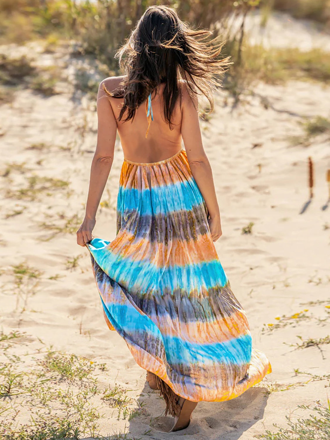 Ivyshape | Tie-Dye Halter Neck Sleeveless Dress