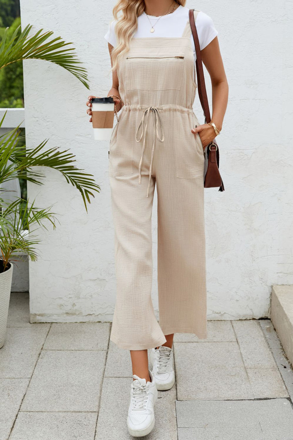 Ivyshape | Drawstring Wide Strap Jumpsuit with Pockets