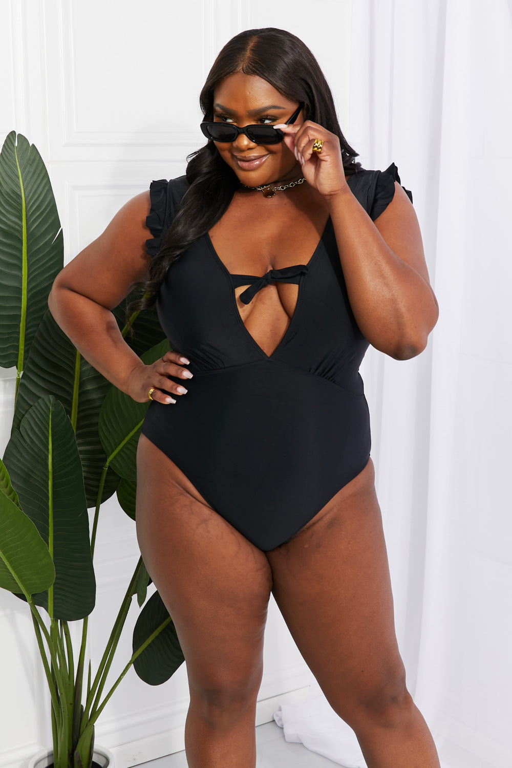 Ivyshape | West Swim Shell Ruffle Sleeve One-Piece In Black