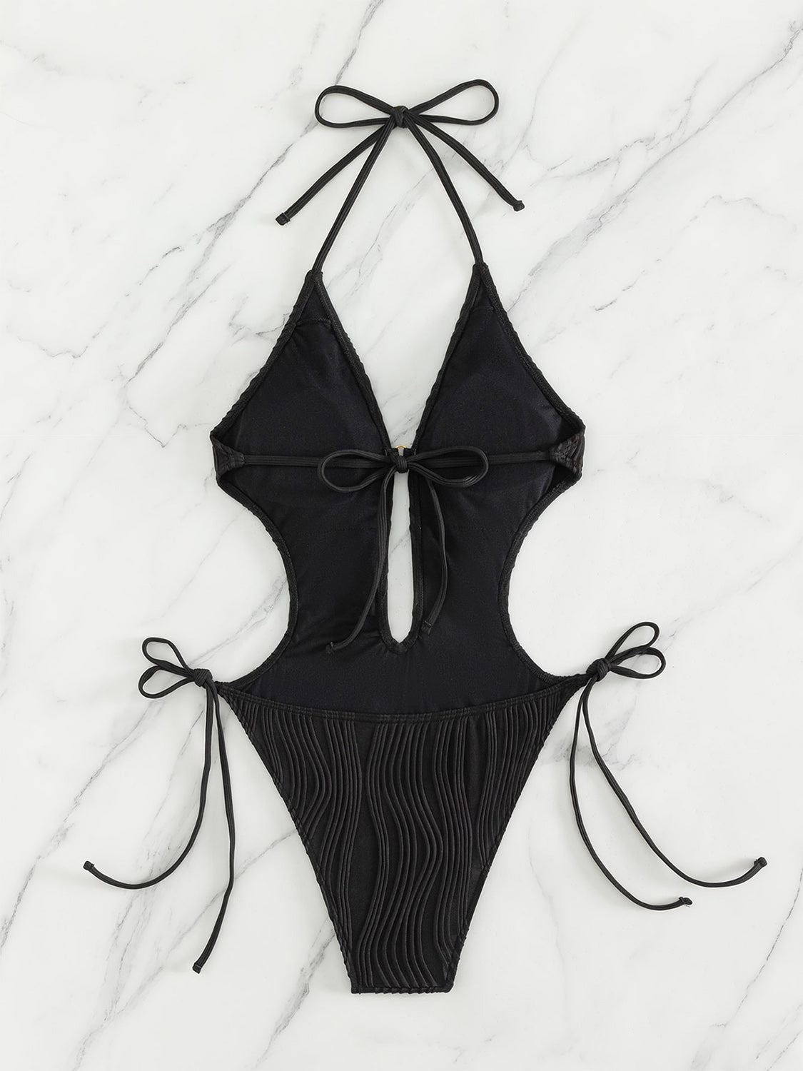 Ivyshape | Textured Cutout Tied One-Piece Swimwear