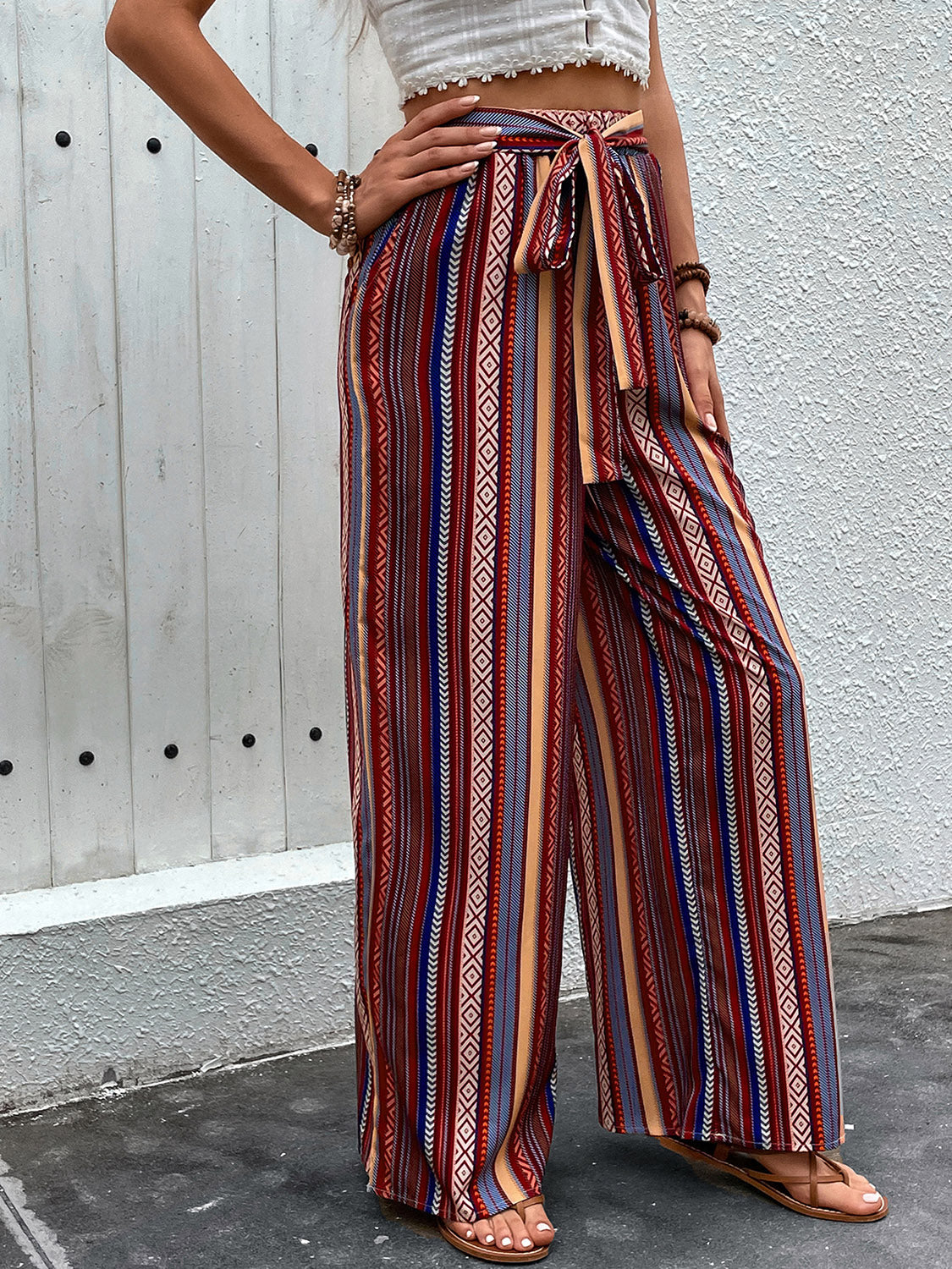 Ivyshape | Tied Geometric Wide Leg Pants