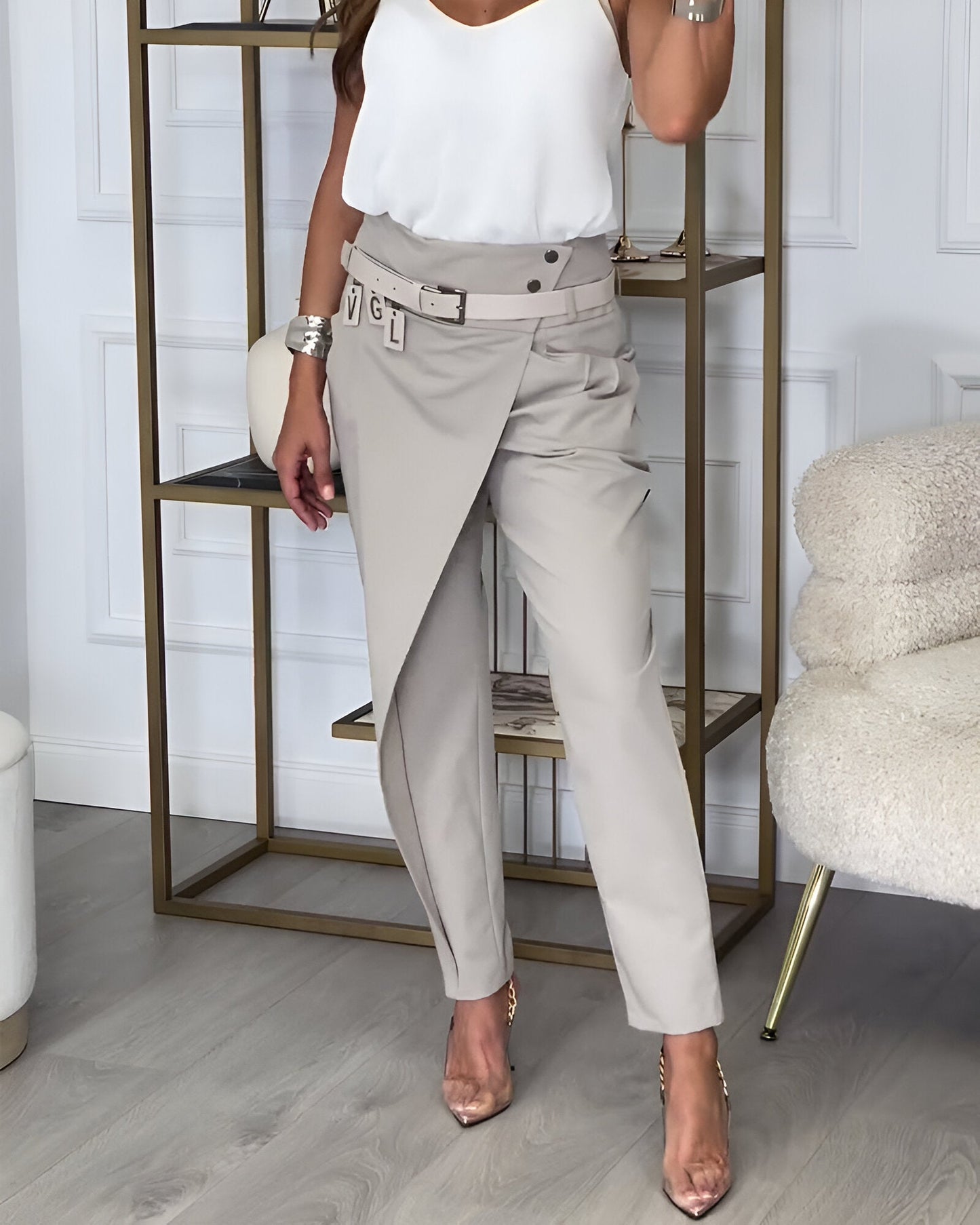 Ivyshape | Trendy Belted Patchwork Pants