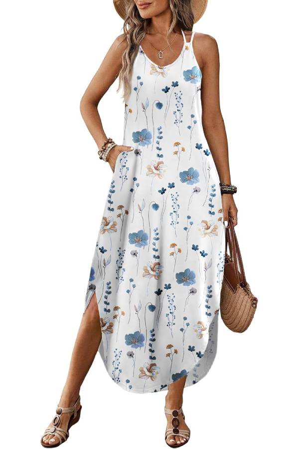 Ivyshape | V-Neck Halter Slit Bohemian Beach Resort Maxi Dress