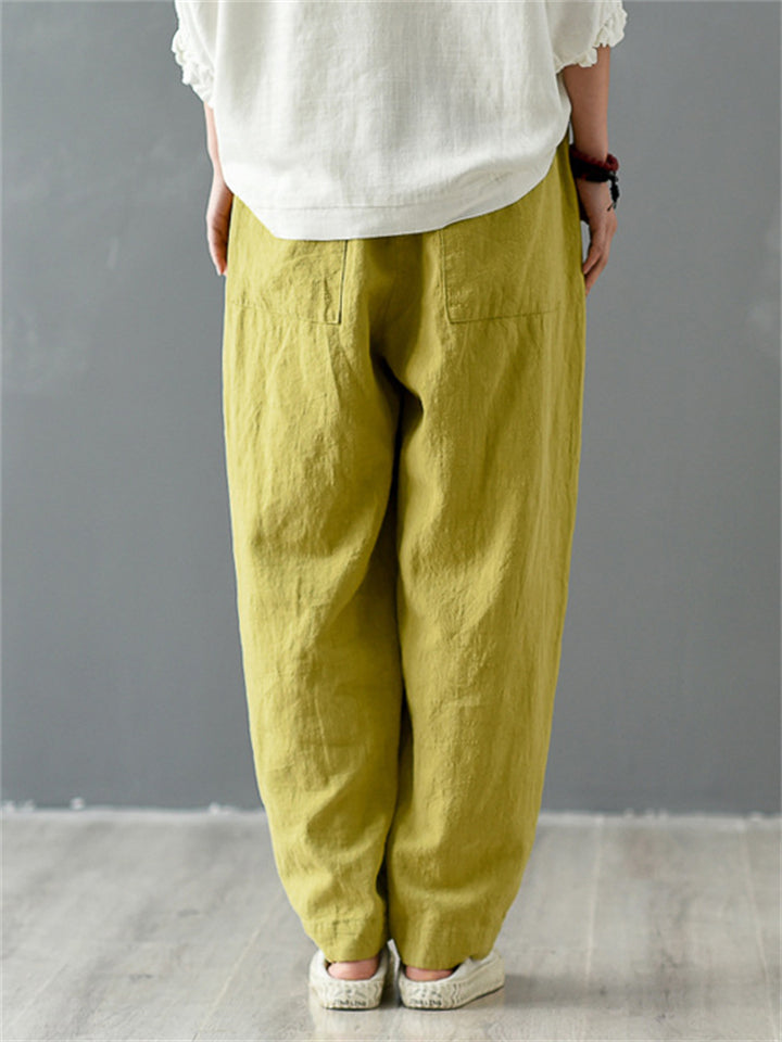 Women's Leisure Natural Linen Elastic Waist Relaxed Pants