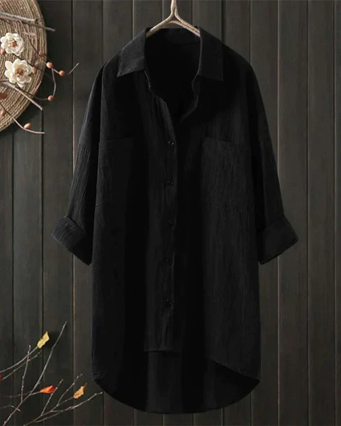 Ivyshape | Linen Shirt With Long Sleeves and Button Placket for Spring