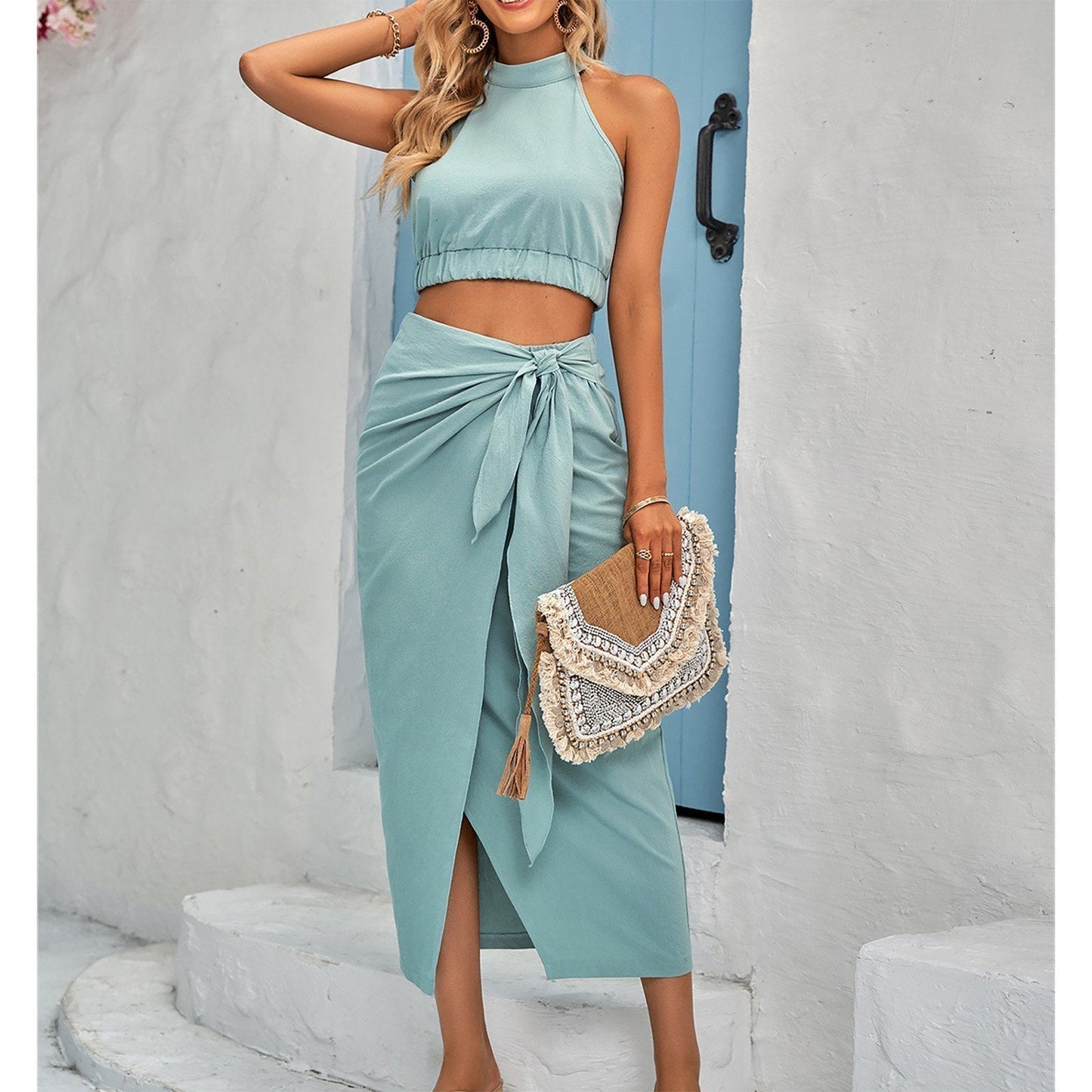 Ivyshape | Women's Stylish Halter Set Maxi Skirt