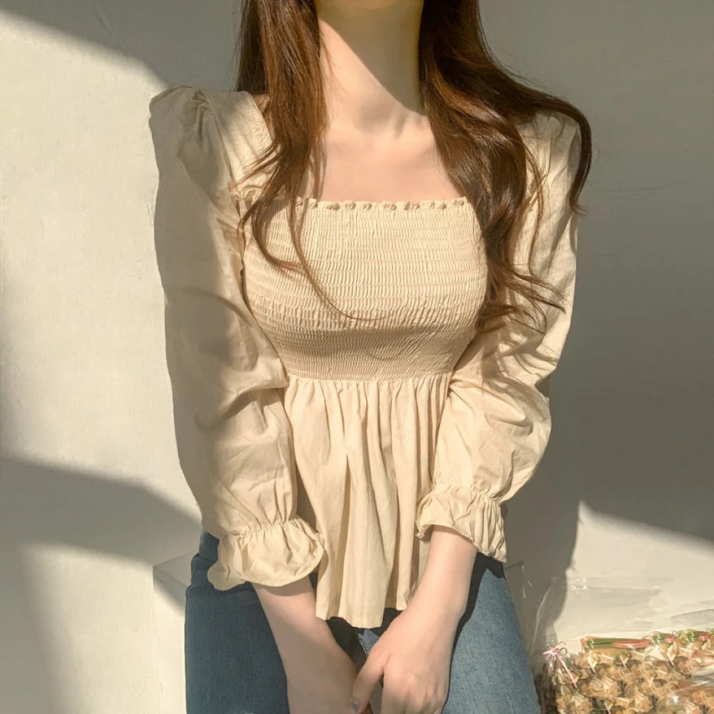 Sweet Square Neck Long-Sleeve Blouse for Women