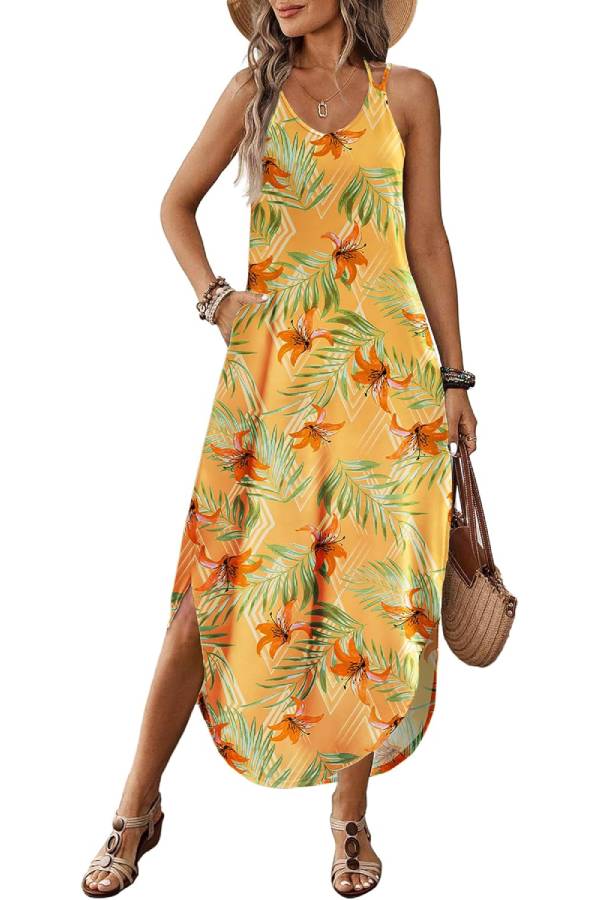 Ivyshape | V-Neck Halter Slit Bohemian Beach Resort Maxi Dress