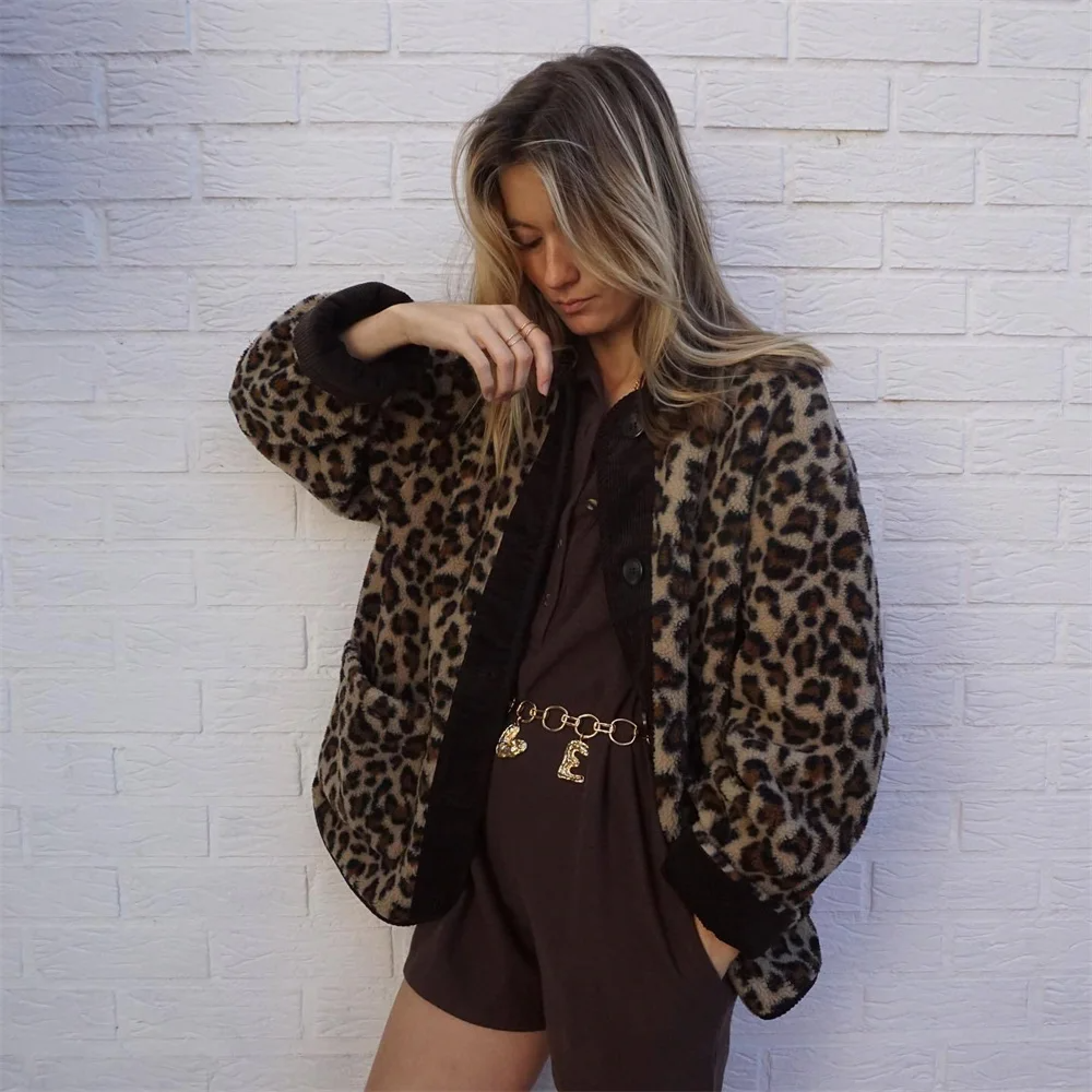 Ivyshape | Stylish Leopard Print Fall O-Neck Coat for Women