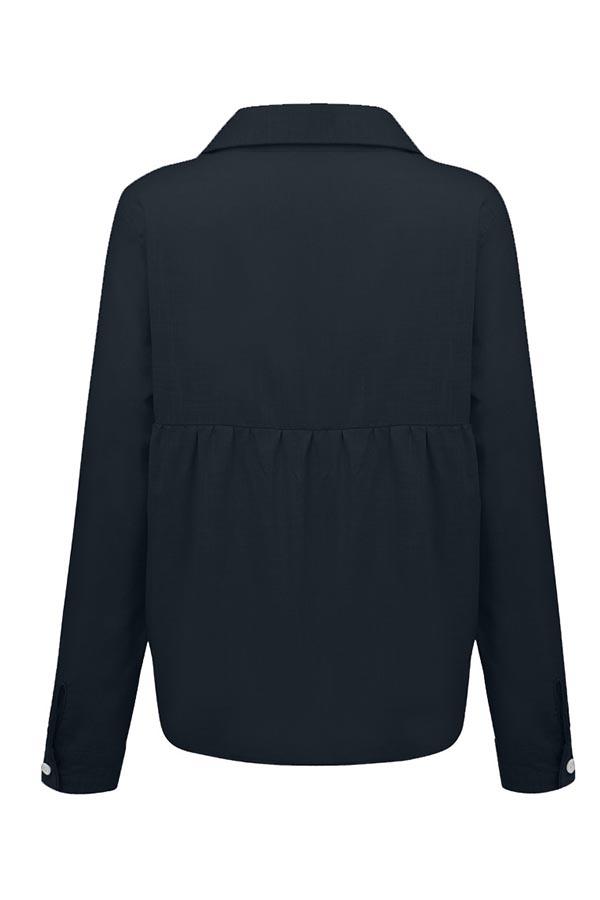 Solid Button Shirt Collar Blouse