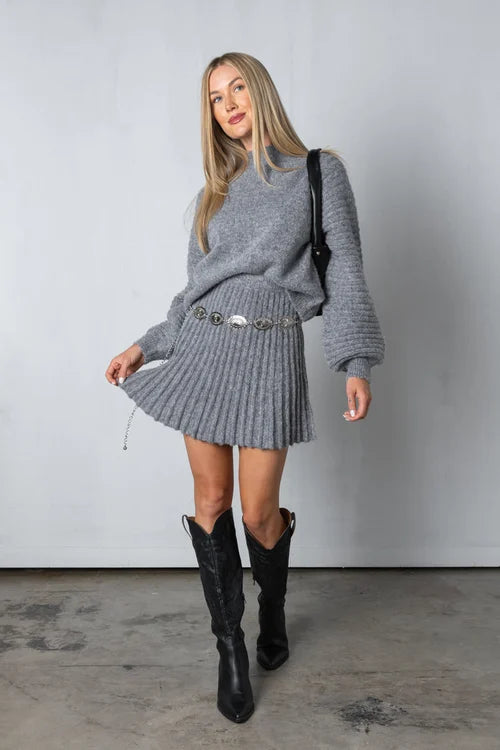 Ivyshape | Pleated Sweater and Skirt