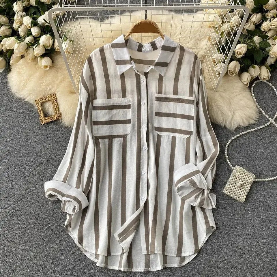 Trendy Striped Long-Sleeve Blouse for Women