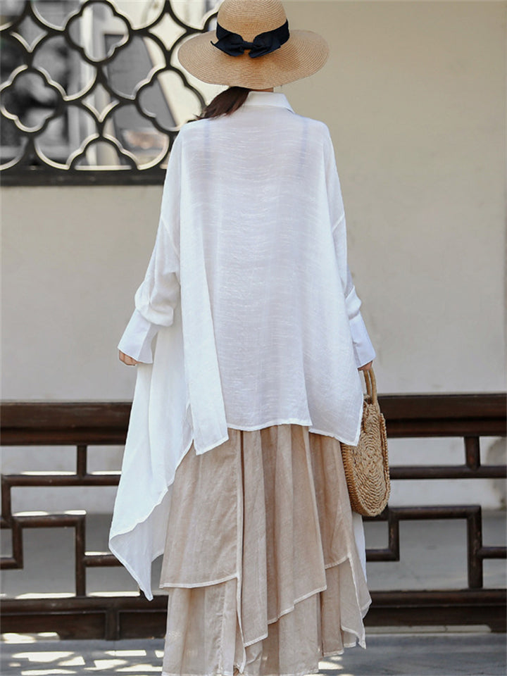 Large Size Bat-shaped White Irregular Shirt for Women