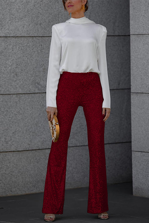 Ivyshape | Elastic Waist Bell Bottoms Stretch Sequined Pants