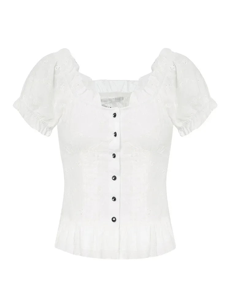 Vintage Button-Up V-Neck Top for Women