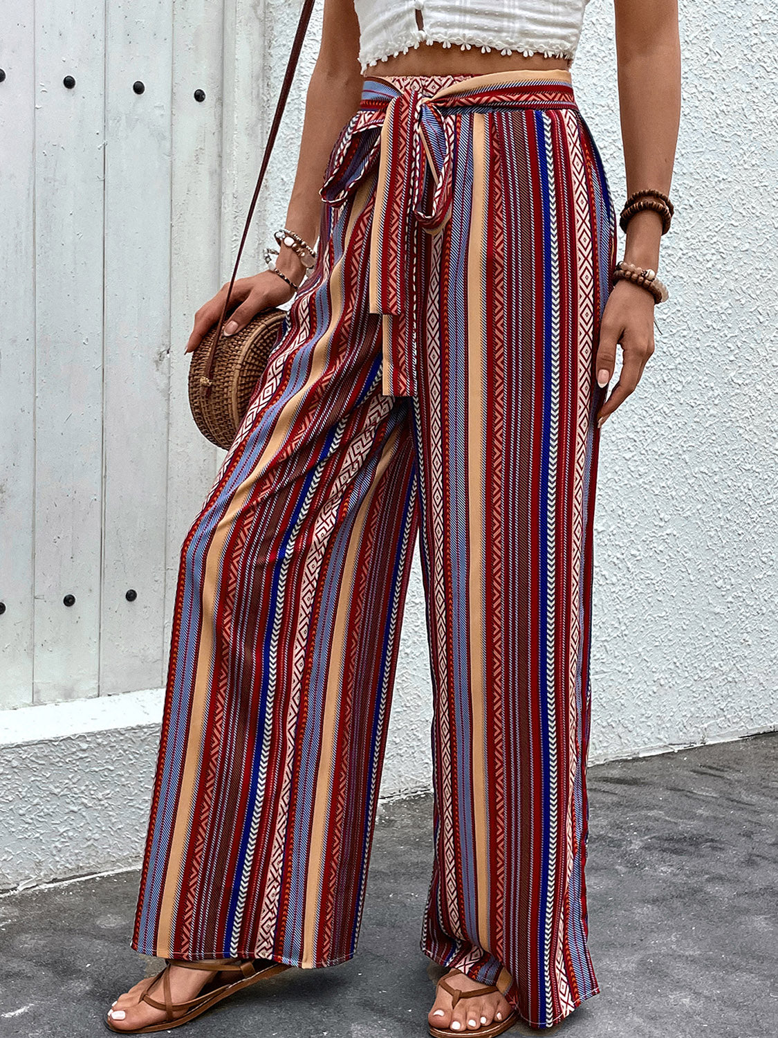 Ivyshape | Tied Geometric Wide Leg Pants